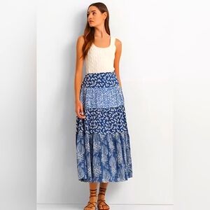 Ralph Lauren Tiered Peasant Skirt Women's Size 8 Blue Floral NWT $198 Layered